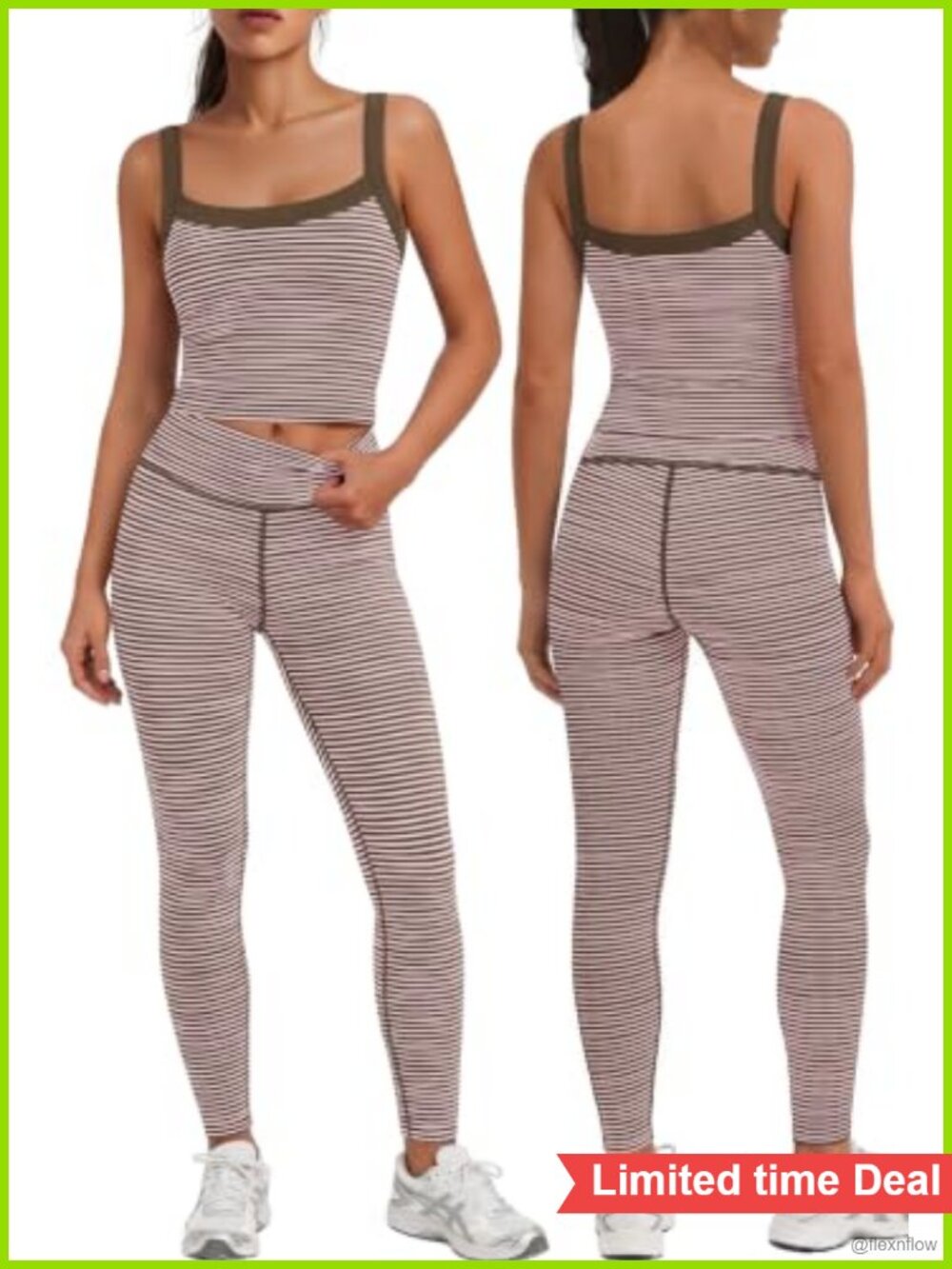 Striped 2 Piece Workout Set Spaghetti Strap Tank High Waist Leggings